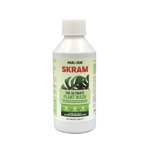 A bottle of SKRAM Plant Wash from Critical Mass Systems
